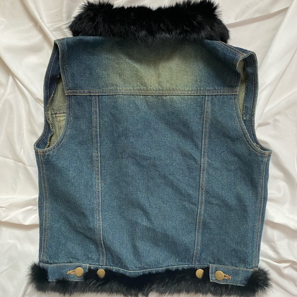 💋 Y2K DENIM VEST WITH FUR TRIM 💋 - Picture 2 of 4